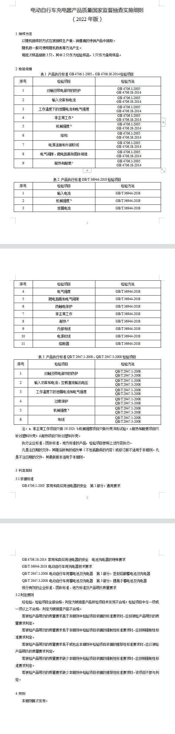2022年電動(dòng)自行車充電器質(zhì)量國(guó)家監(jiān)督抽查實(shí)施細(xì)則(圖2)